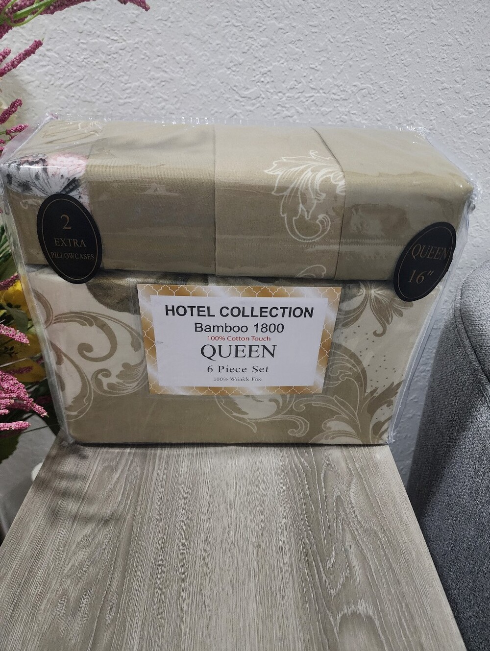 Hotel Collection Olive Bedding Set with Pink and Purple Floral Accents